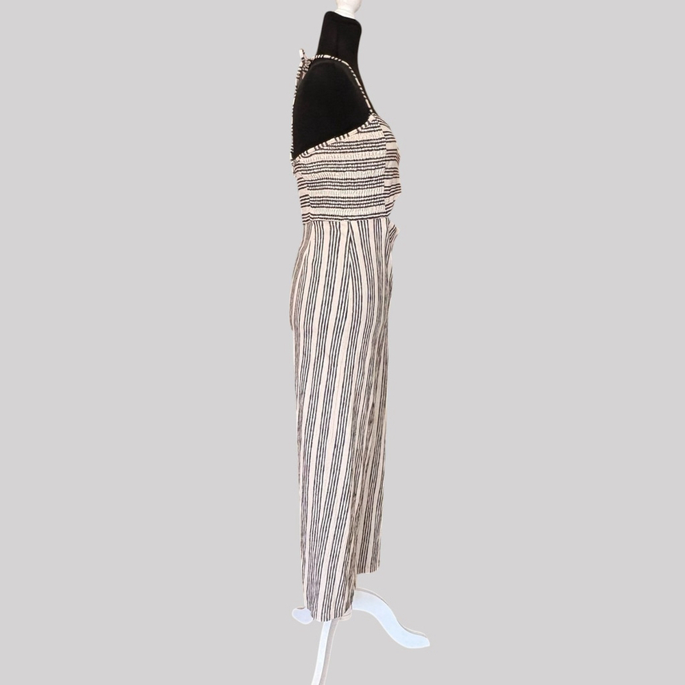 Bershka Cream Black Striped Wide Leg Jumpsuit Medium - Picture 2 of 10